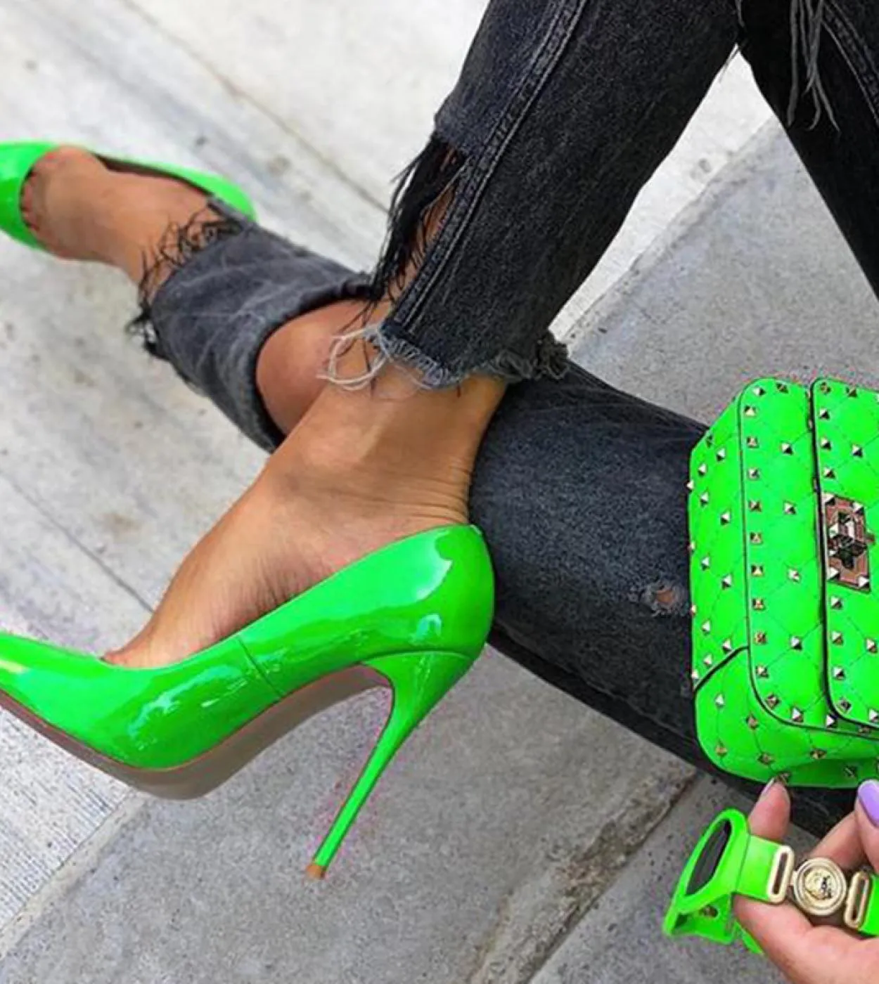 2023 Donna Thin115cm Décolleté con tacco alto Décolleté in pelle verniciata Décolleté con punta a punta verde lime Décolleté da