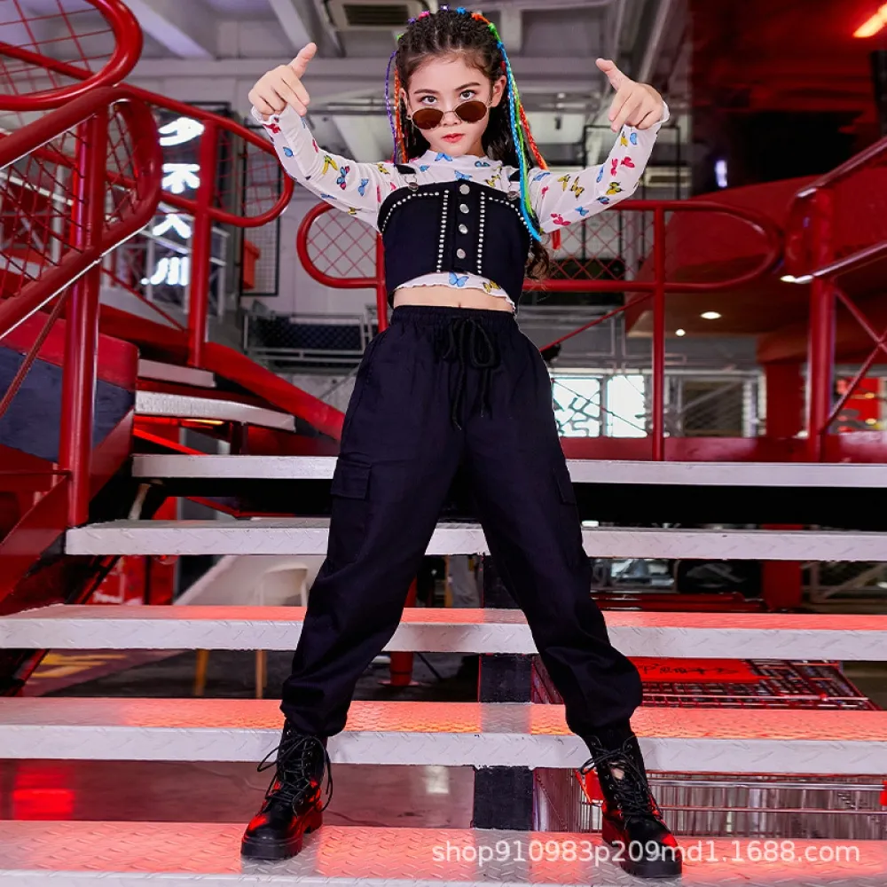 Abito da ballo di strada alla moda per ragazze, abbigliamento alla moda per spettacoli hip-hop, tuta corta per bambini, artista