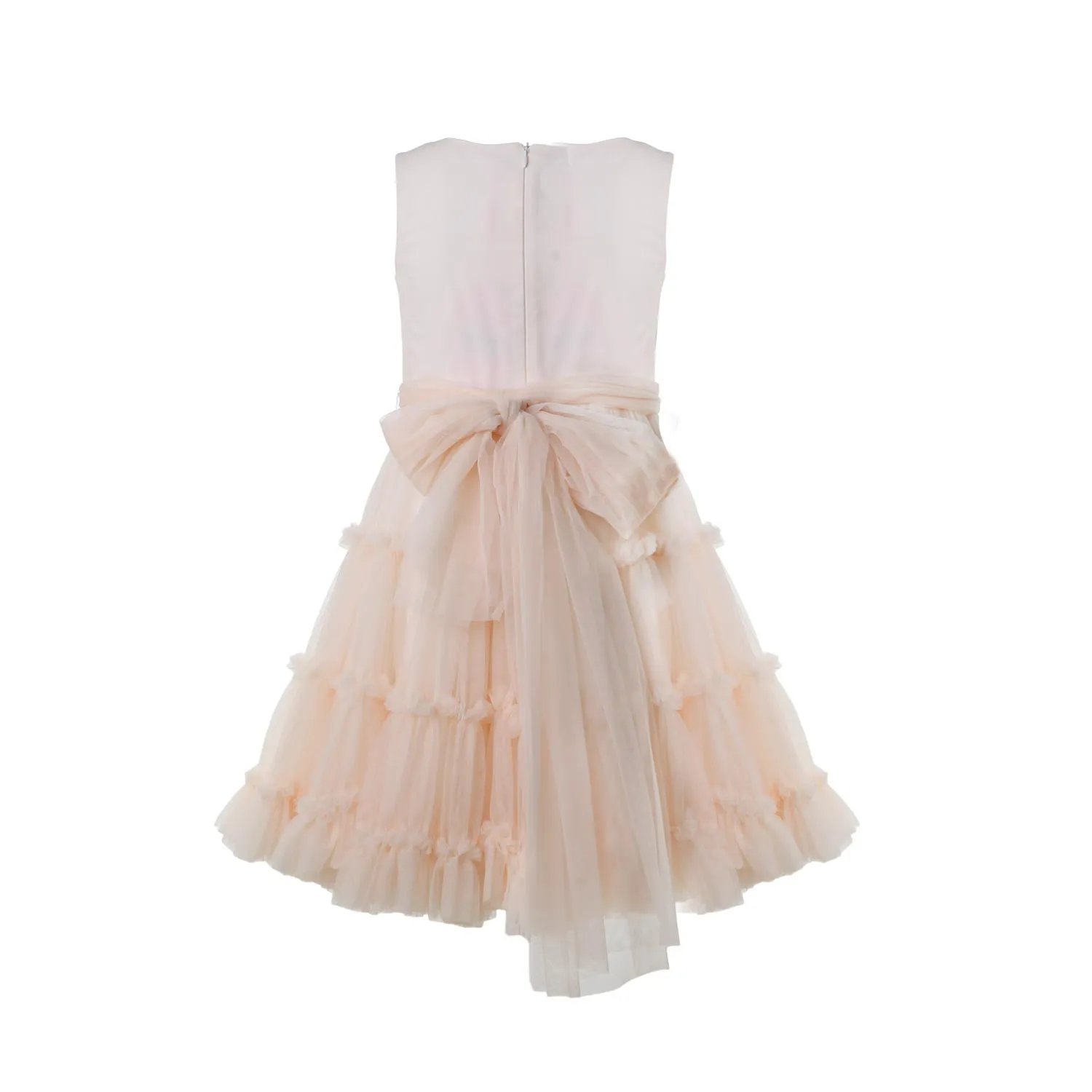Abito Tulle Rosa Cipria Con Cinta E Spilla Fiore