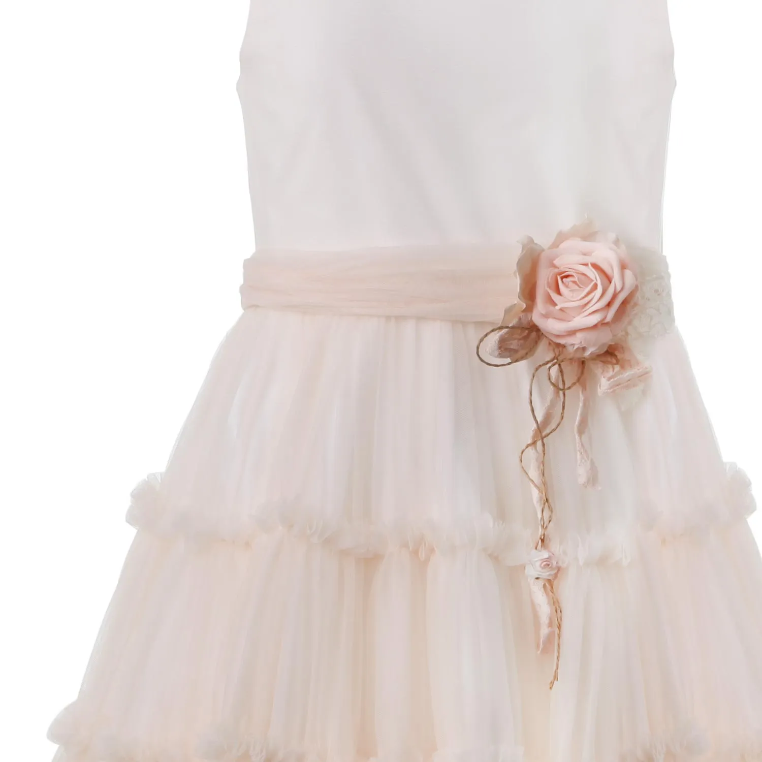 Abito Tulle Rosa Cipria Con Cinta E Spilla Fiore
