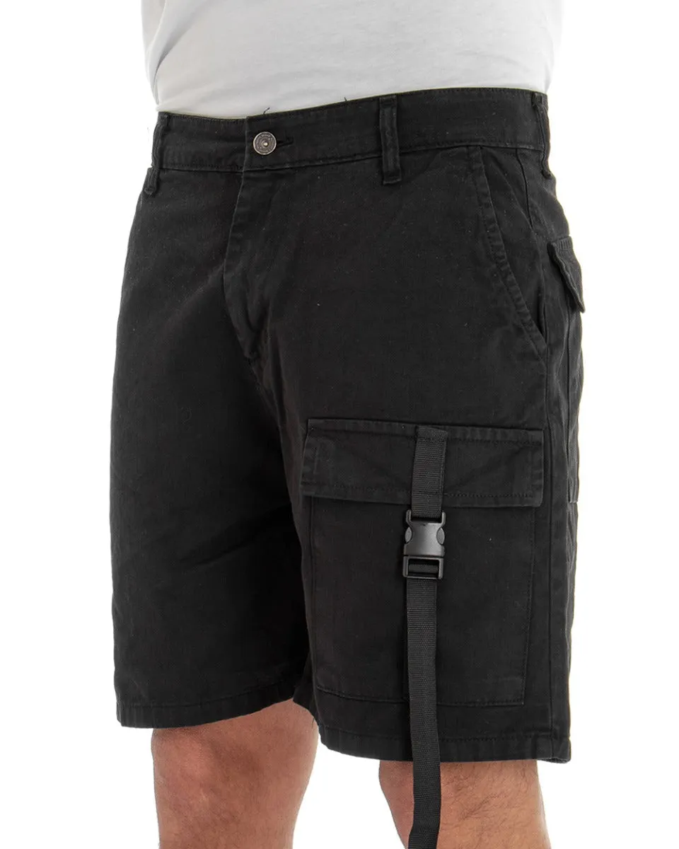 Bermuda Pantaloncino Uomo Corto Nero Tasca America Cargo GIOSAL-PC1629A