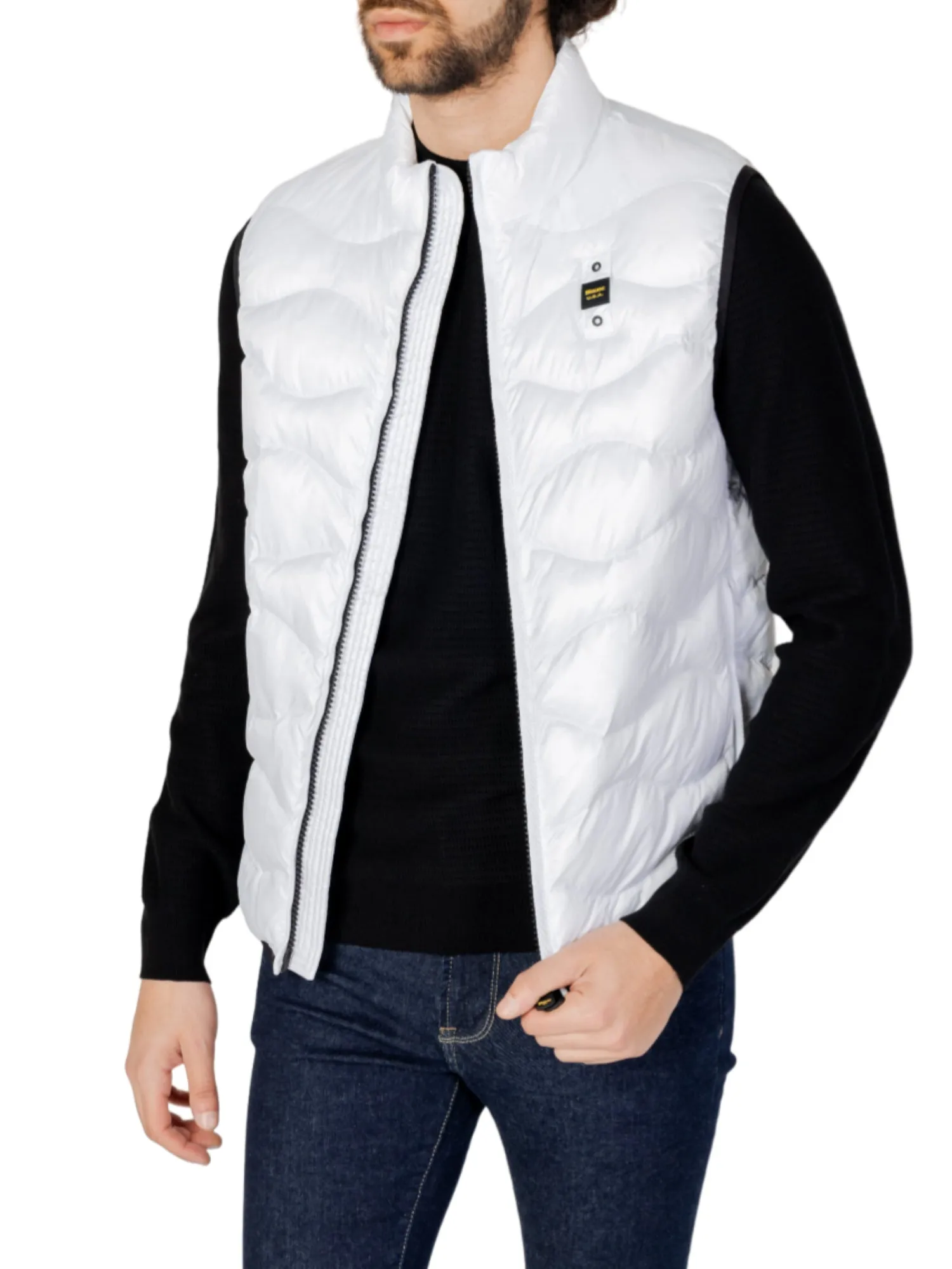 Blauer gilet imbottito trapuntato bianco