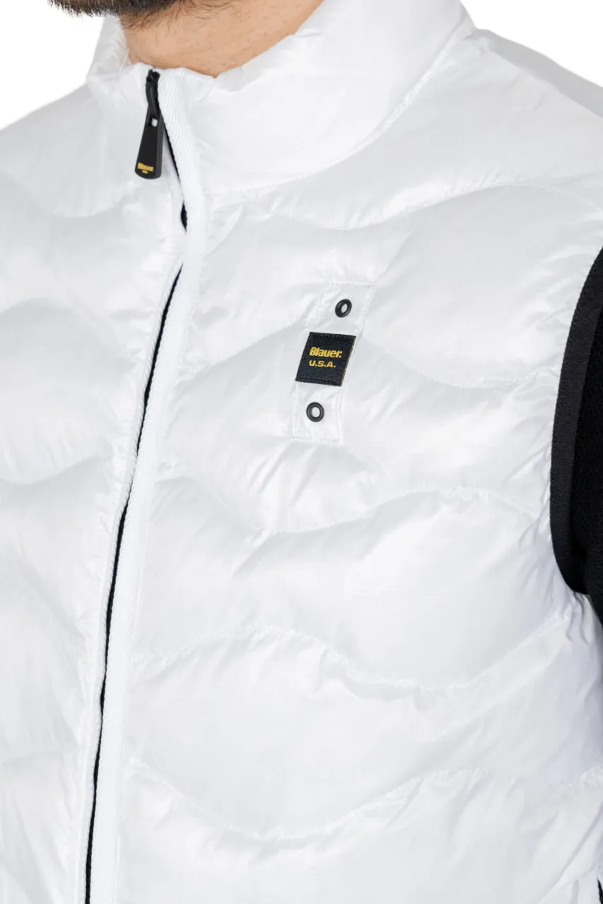 Blauer gilet imbottito trapuntato bianco