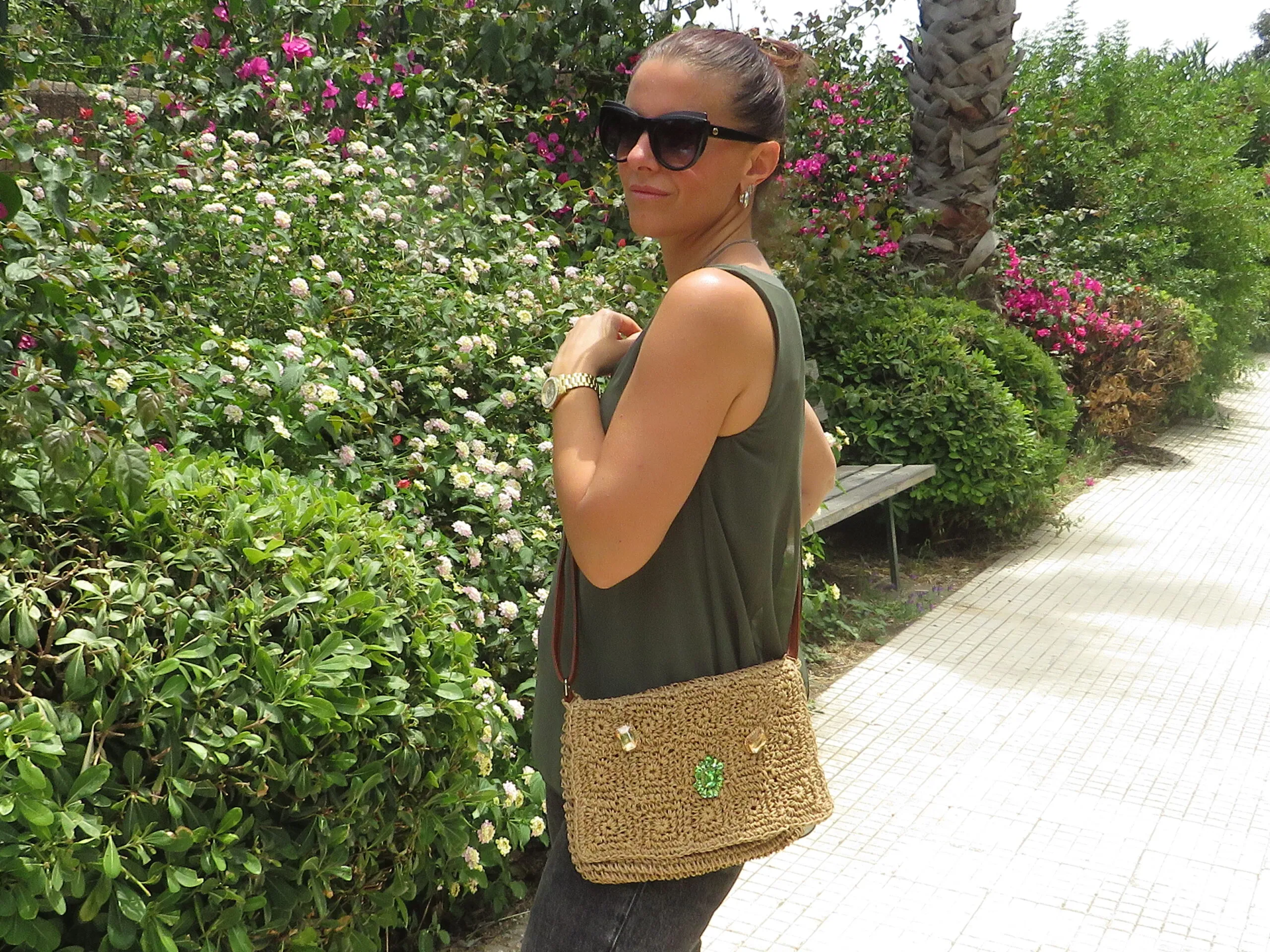Borsa a Tracolla in Palma Nana con Cristalli Colorati
