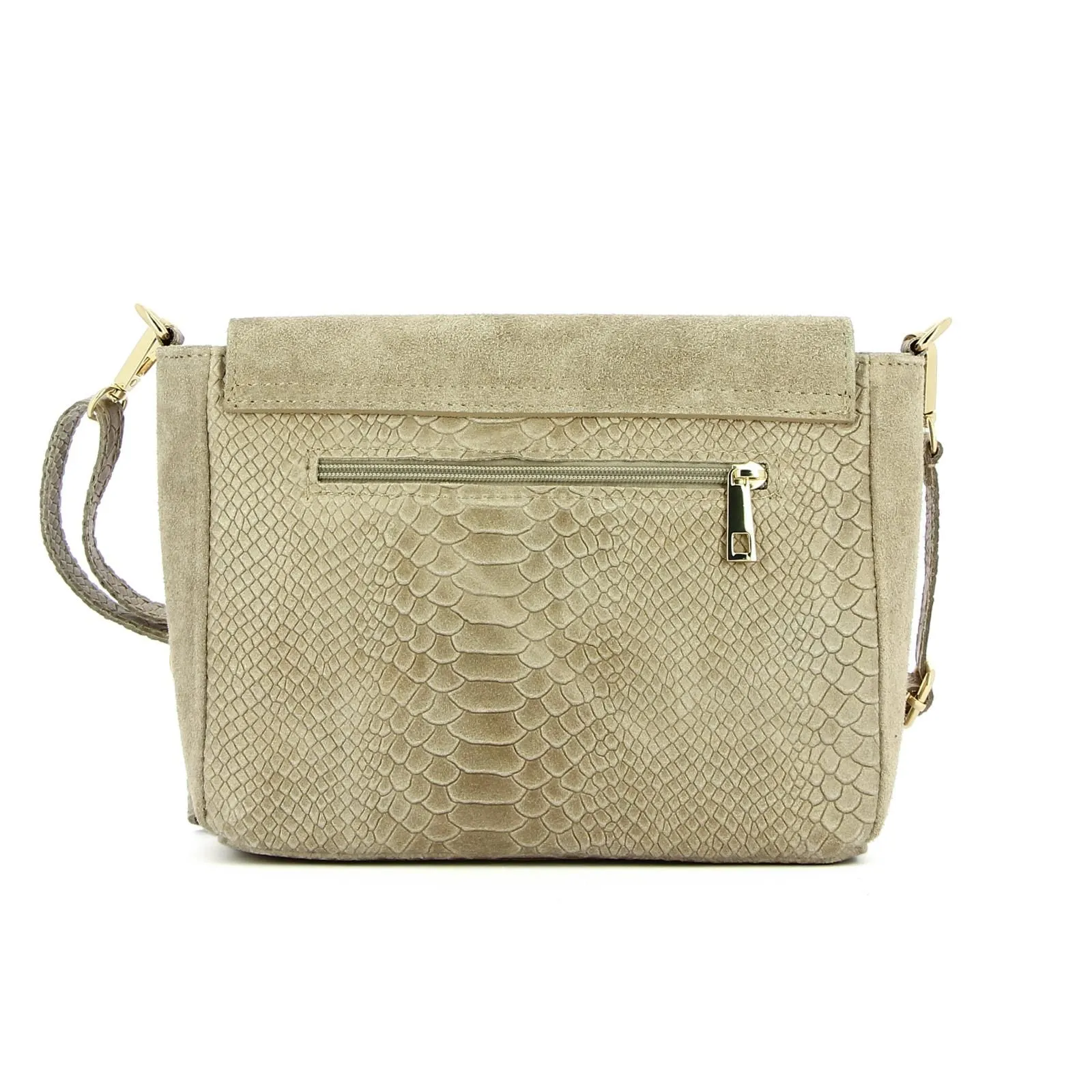 Borsa beige in pelle stampa animalier con tracolla regolabile