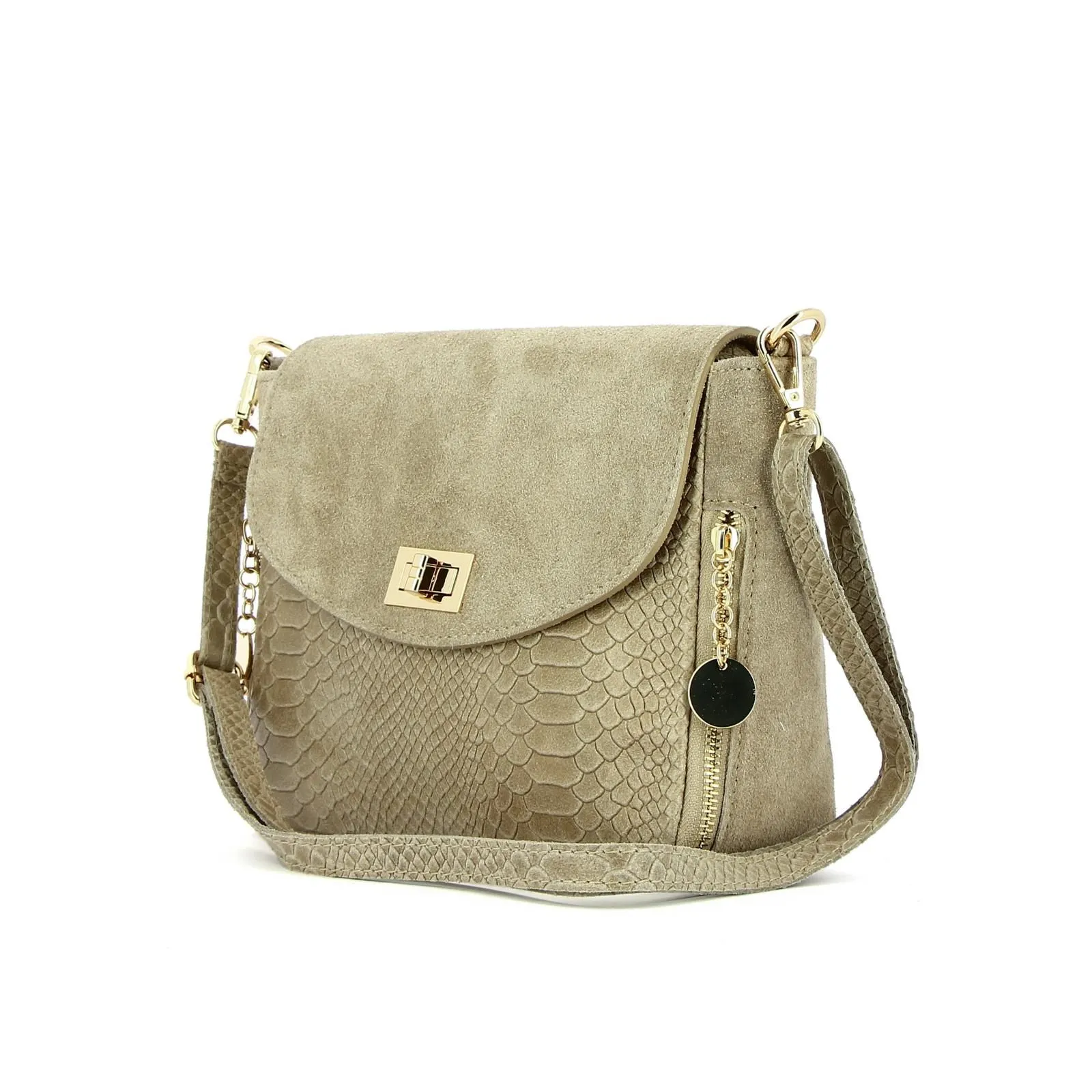 Borsa beige in pelle stampa animalier con tracolla regolabile