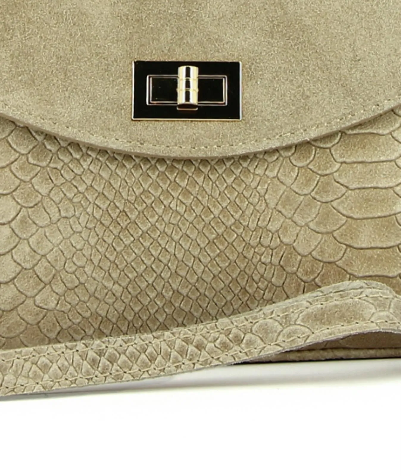 Borsa beige in pelle stampa animalier con tracolla regolabile