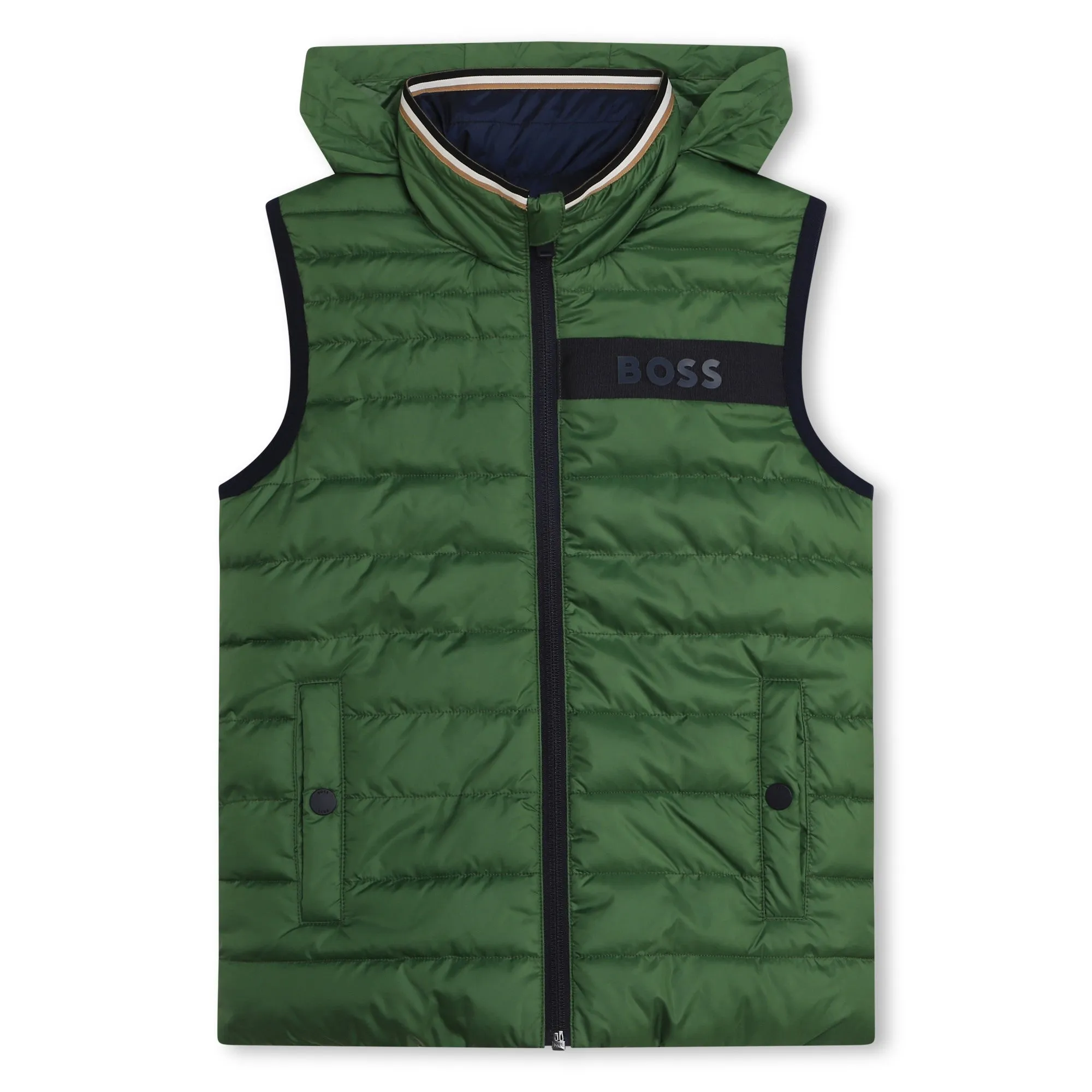 Boss gilet imbottito reversibile con cappuccio verde blu