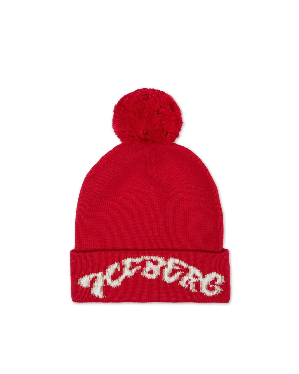Cappello di lana rosso modello beanie con pon pon