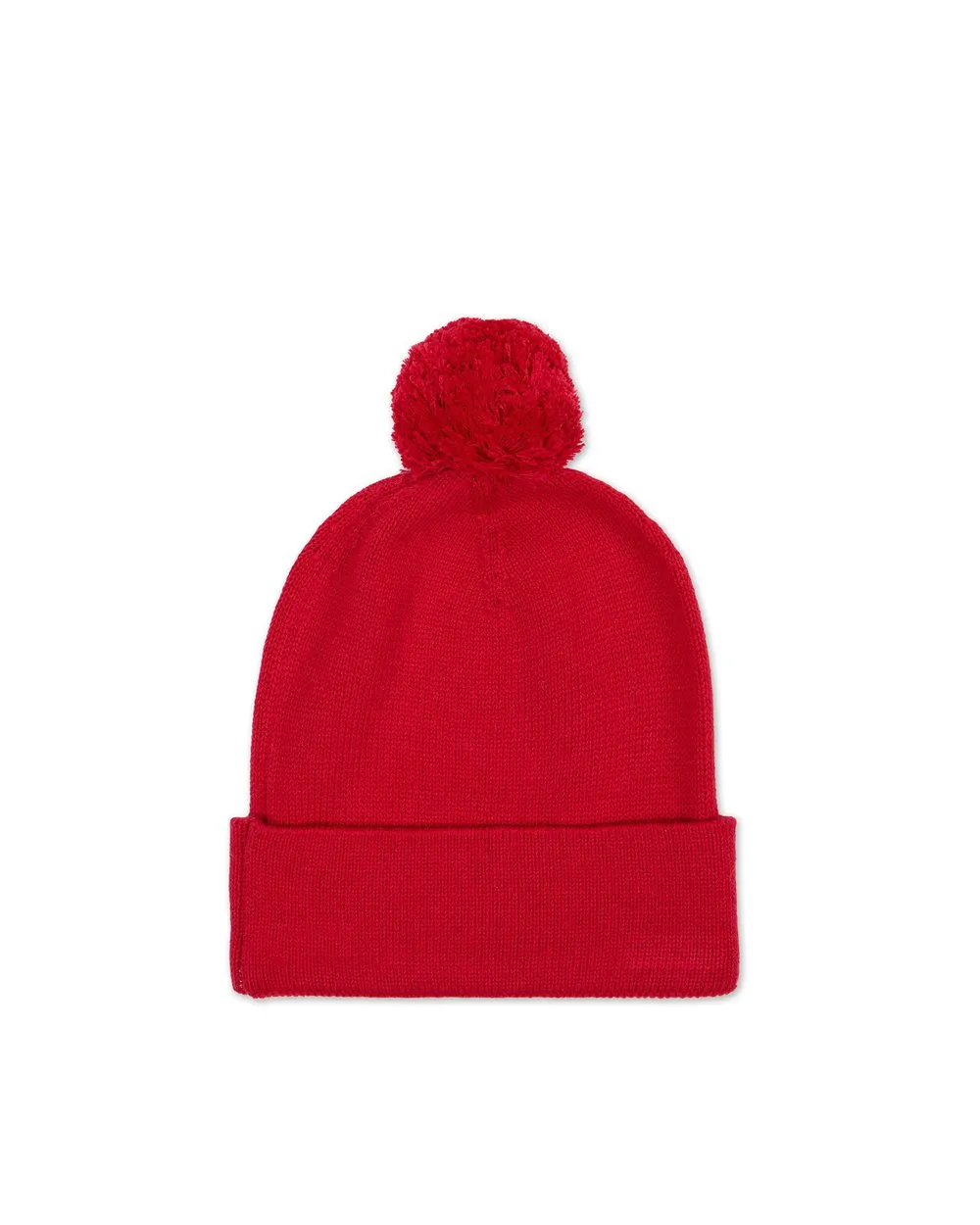 Cappello di lana rosso modello beanie con pon pon