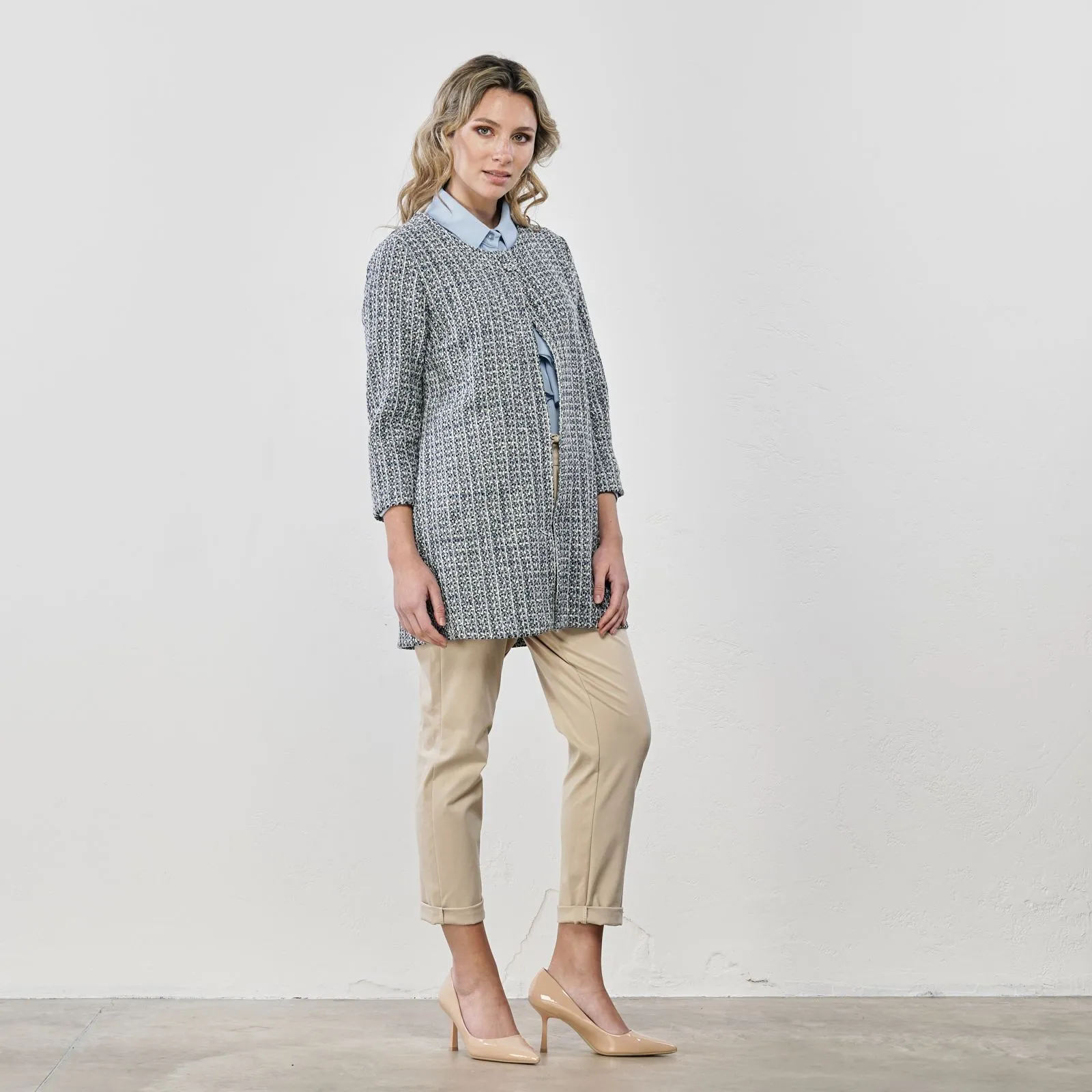 Cappotto leggero azzurro con maniche 3/4