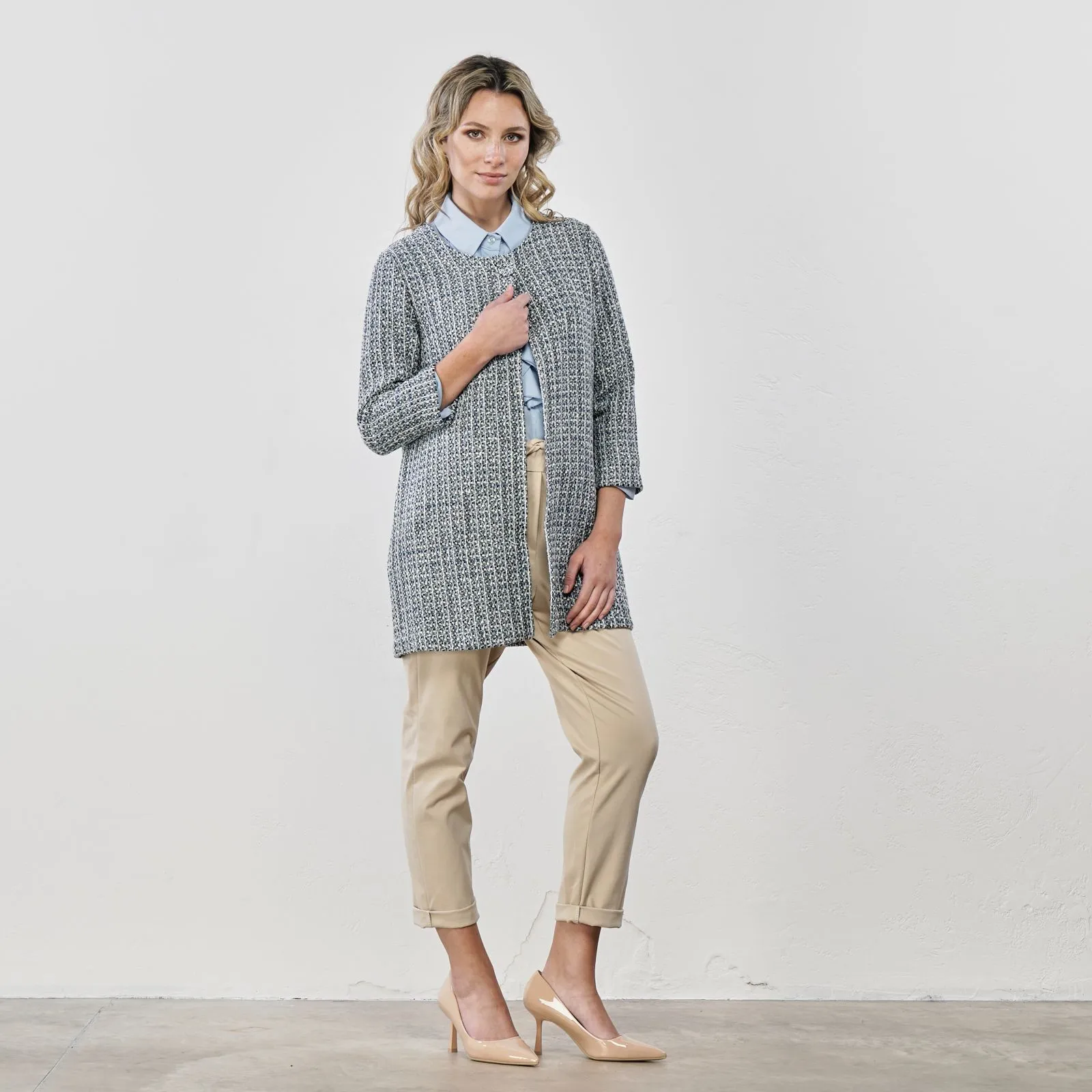 Cappotto leggero azzurro con maniche 3/4