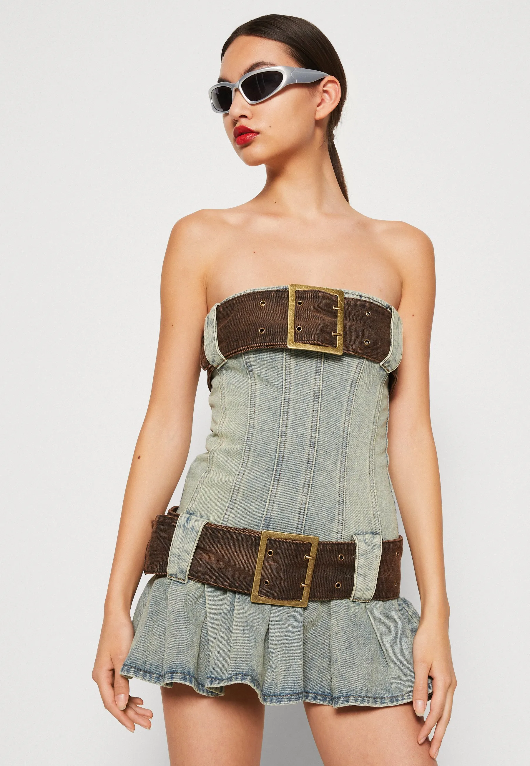 CORSET MINI KILT DRESS - Vestito di jeans