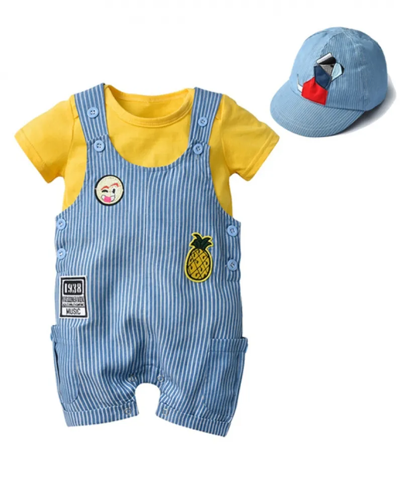 Cute Newborn Toddle Infant Baby Boys Dog Cap Tuta intera Tuta corta senza maniche Abiti estivi in ​​cotone Vestire