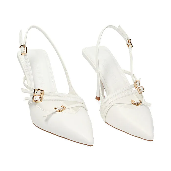 Décolleté slingback bianche, tacco 8,5 cm
