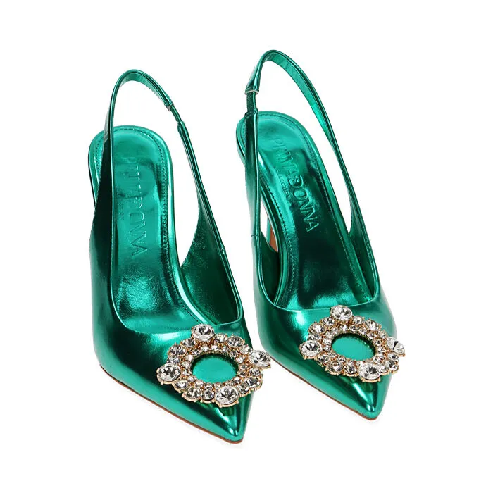 Décolleté slingback gioiello verdi, tacco 9,5 cm