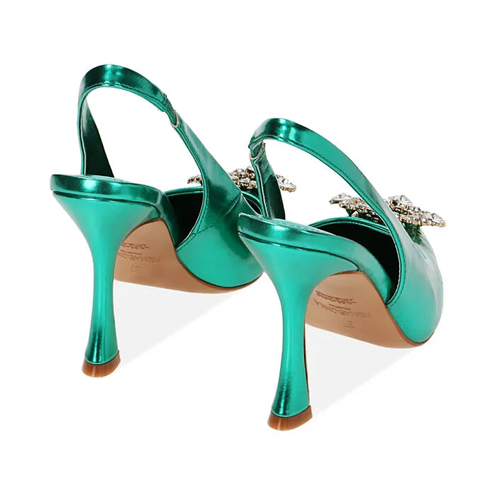 Décolleté slingback gioiello verdi, tacco 9,5 cm