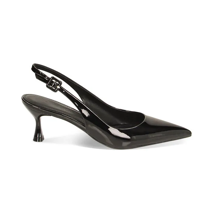 Décolleté slingback nere in vernice, tacco 6 cm