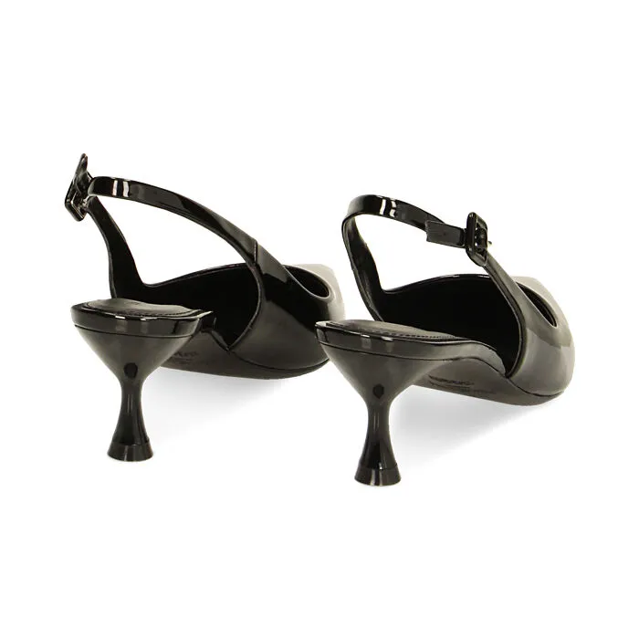 Décolleté slingback nere in vernice, tacco 6 cm
