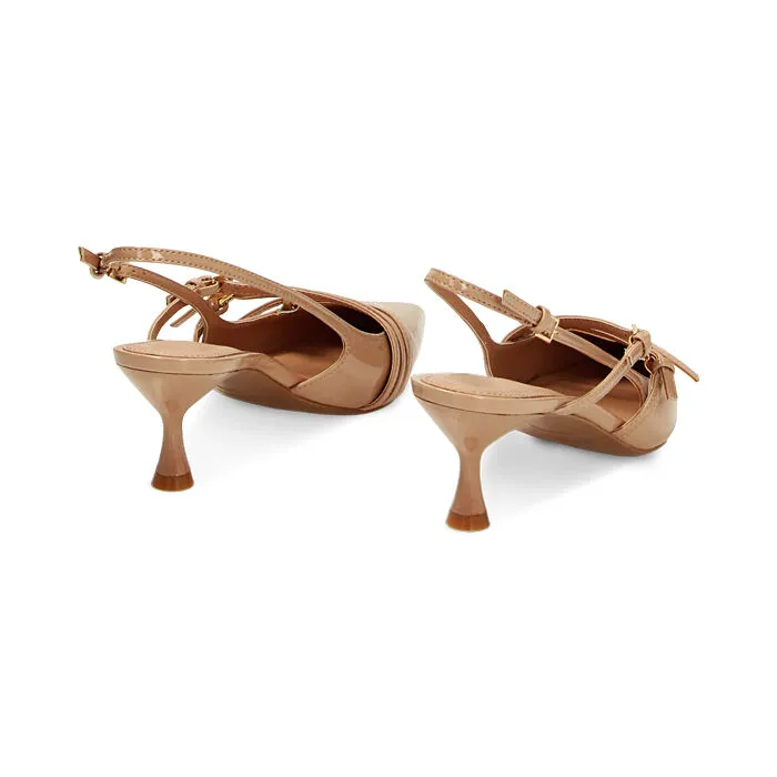 Décolleté slingback nude in vernice, tacco 6 cm