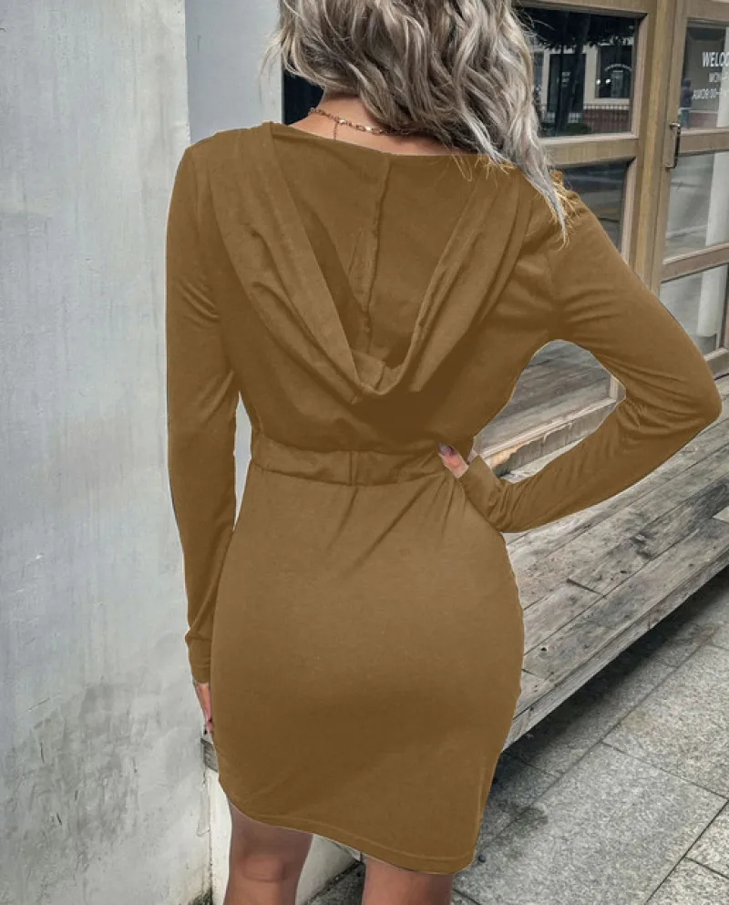 Donne Moda Mezza Zip Felpa Con Cappuccio Maniche Lunghe Vestito Sportivo Slim Tinta Unita Borsa Casual Quotidiana Vestito Alla M