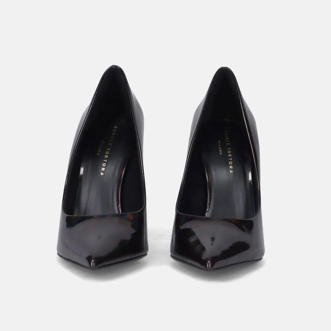 Décolleté Daniele Tortora in pelle specchio nera con tacco alto