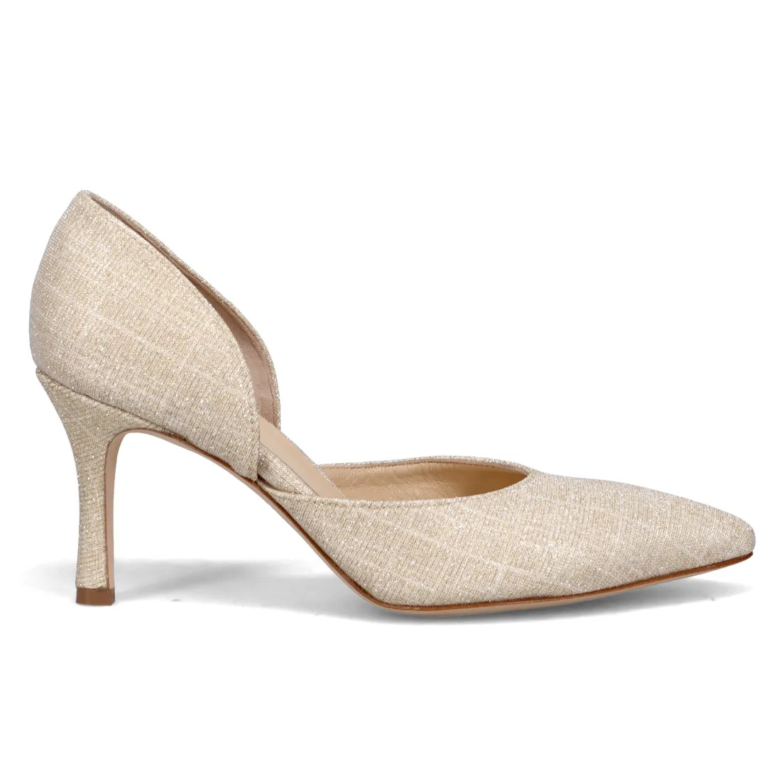 Décolleté L'Arianna in lurex champagne con tacco medio