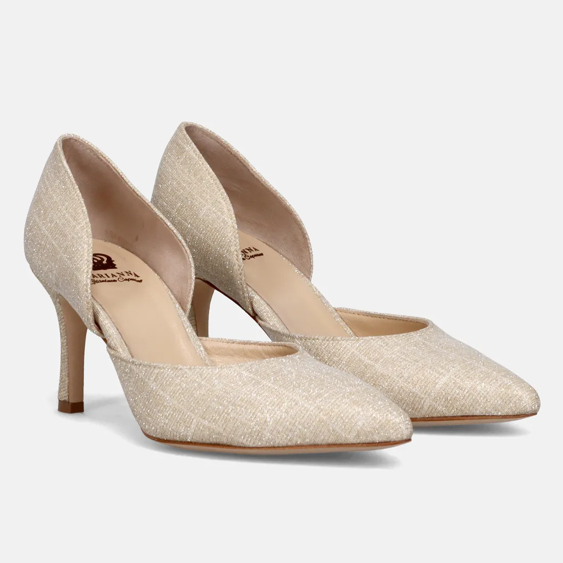 Décolleté L'Arianna in lurex champagne con tacco medio