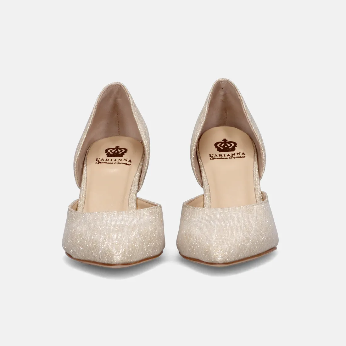 Décolleté L'Arianna in lurex champagne con tacco medio