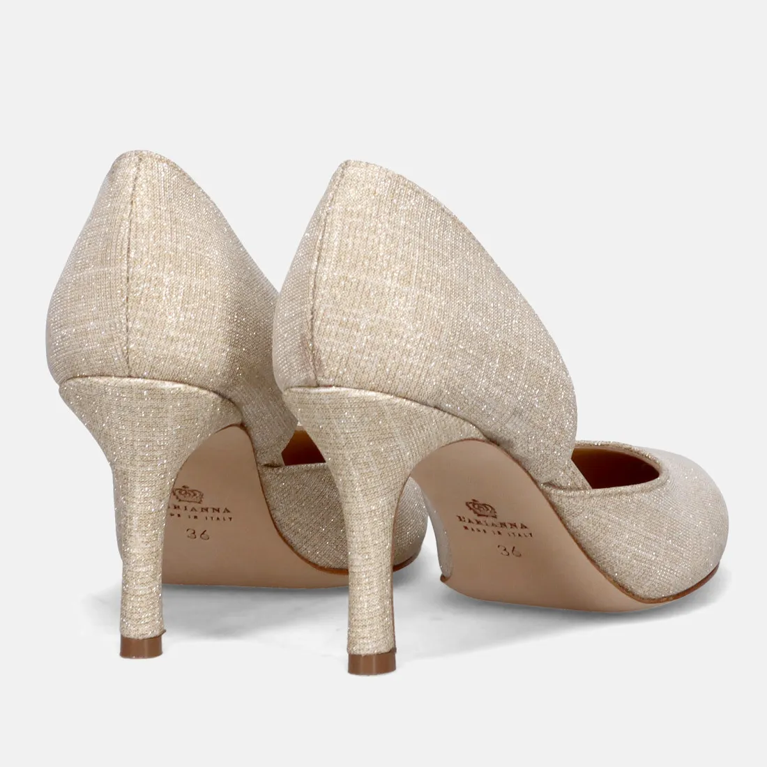Décolleté L'Arianna in lurex champagne con tacco medio