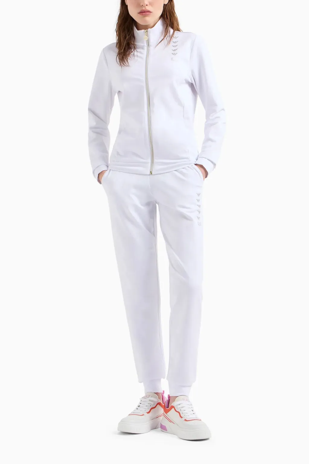 EA7 TUTA SPORTIVA IN MISTO COTONE ORGANICO CON LOGO IN STRASS DONNA  BIANCO 3DTV53