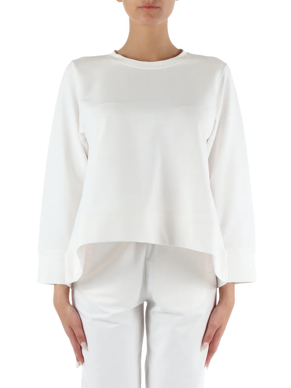 Felpa girocollo svasata in cotone stretch