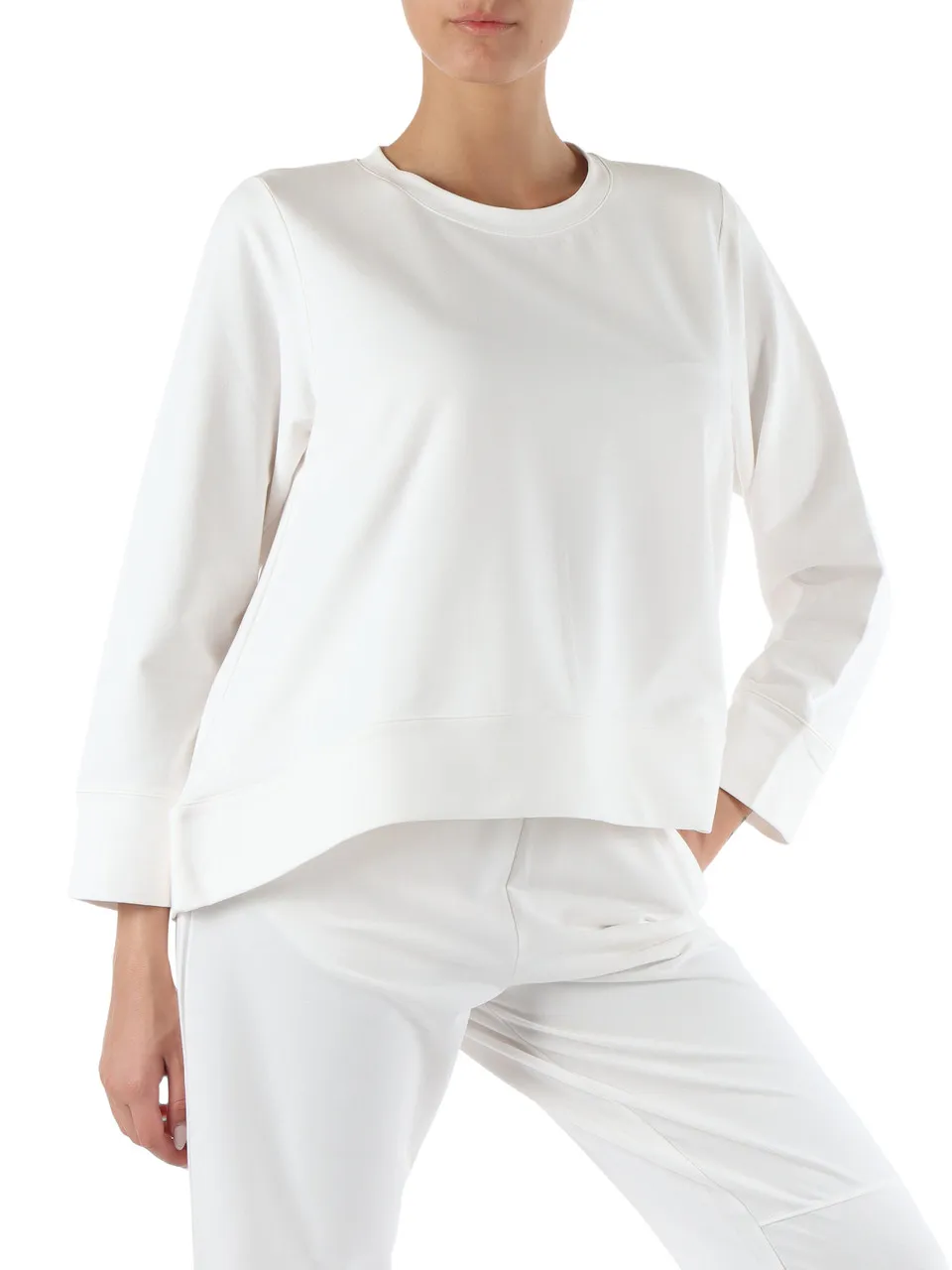 Felpa girocollo svasata in cotone stretch