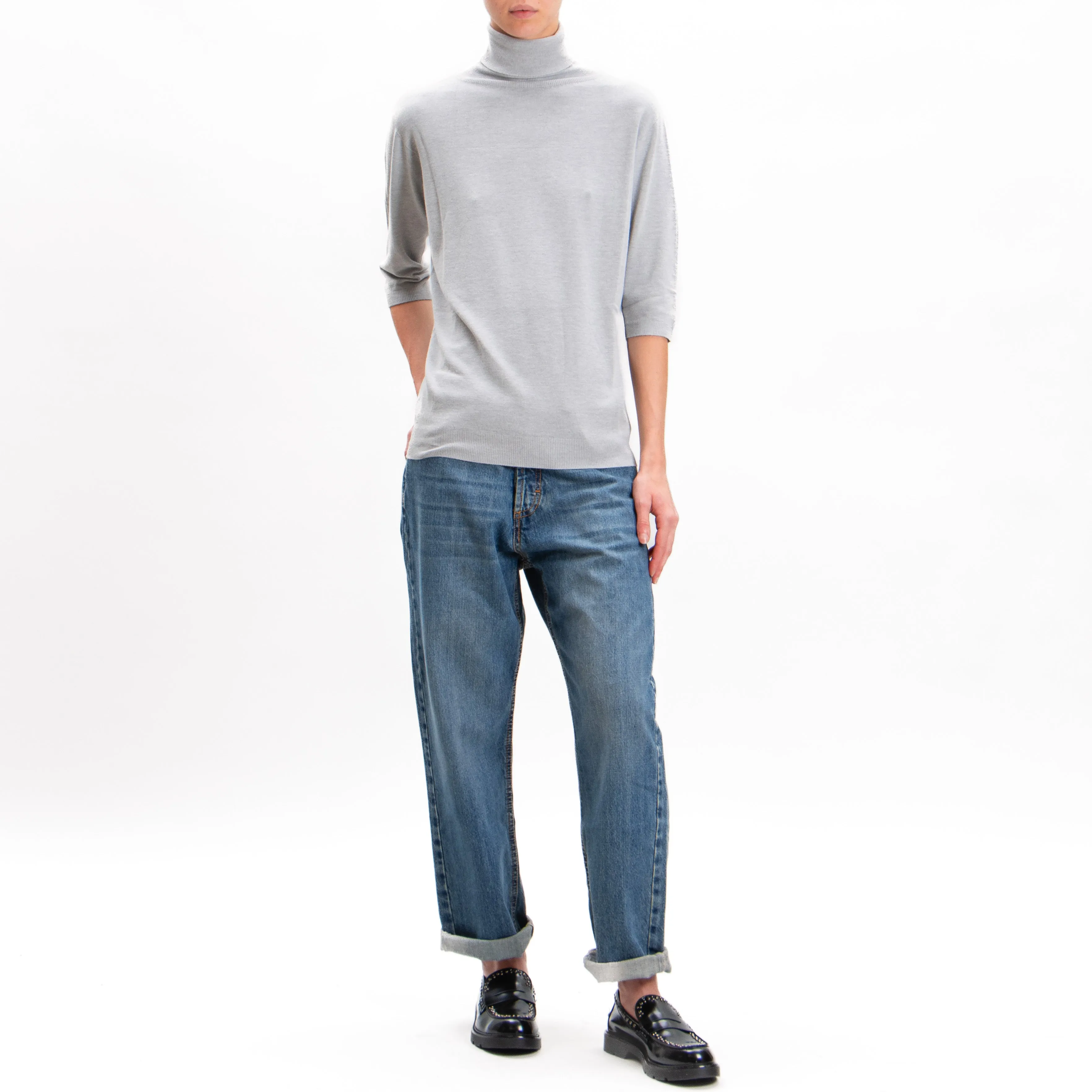 Kontatto-Maglia collo alto manica corta - grigio chiaro