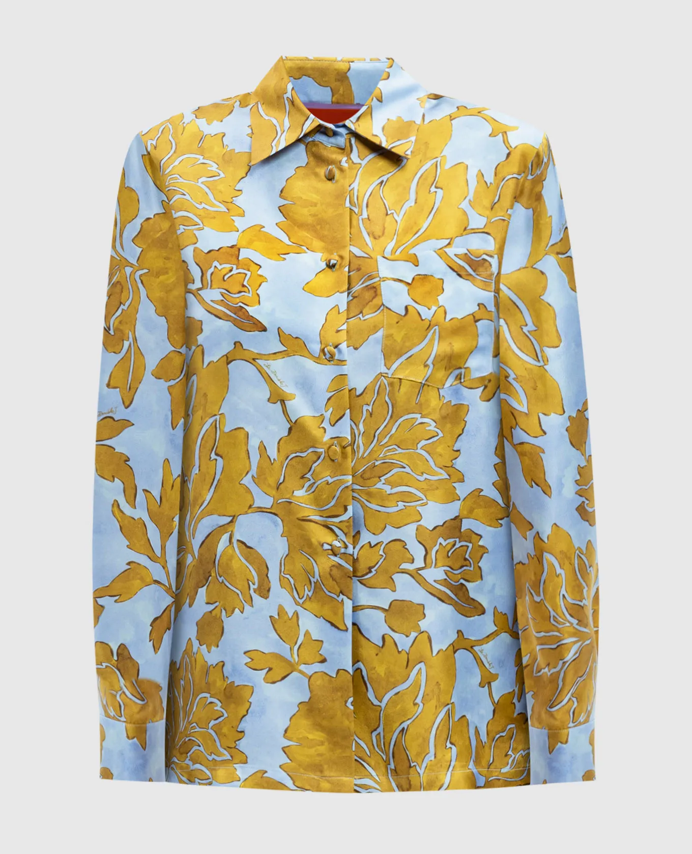 La DoubleJ Camicia Boy Tangle in seta azzurra con stampa floreale SHI0001SIL001TAN01