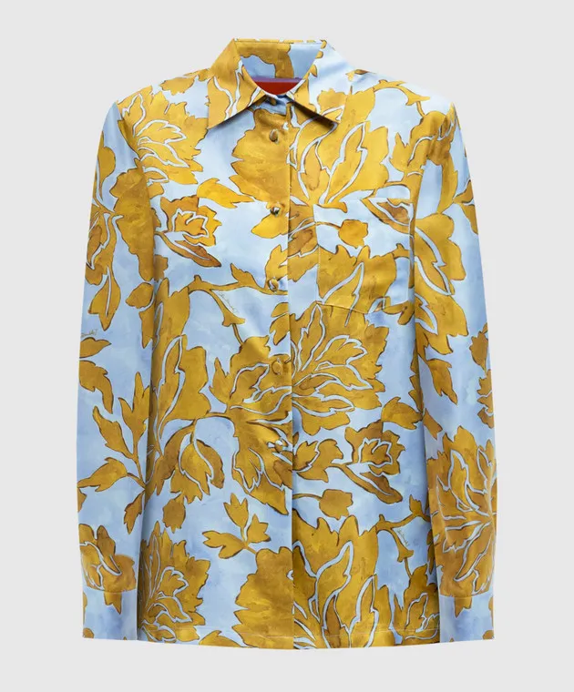 La DoubleJ Camicia Boy Tangle in seta azzurra con stampa floreale SHI0001SIL001TAN01