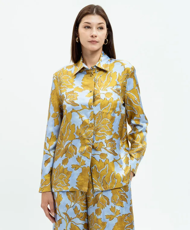 La DoubleJ Camicia Boy Tangle in seta azzurra con stampa floreale SHI0001SIL001TAN01