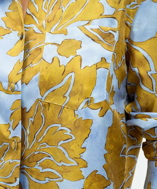 La DoubleJ Camicia Boy Tangle in seta azzurra con stampa floreale SHI0001SIL001TAN01