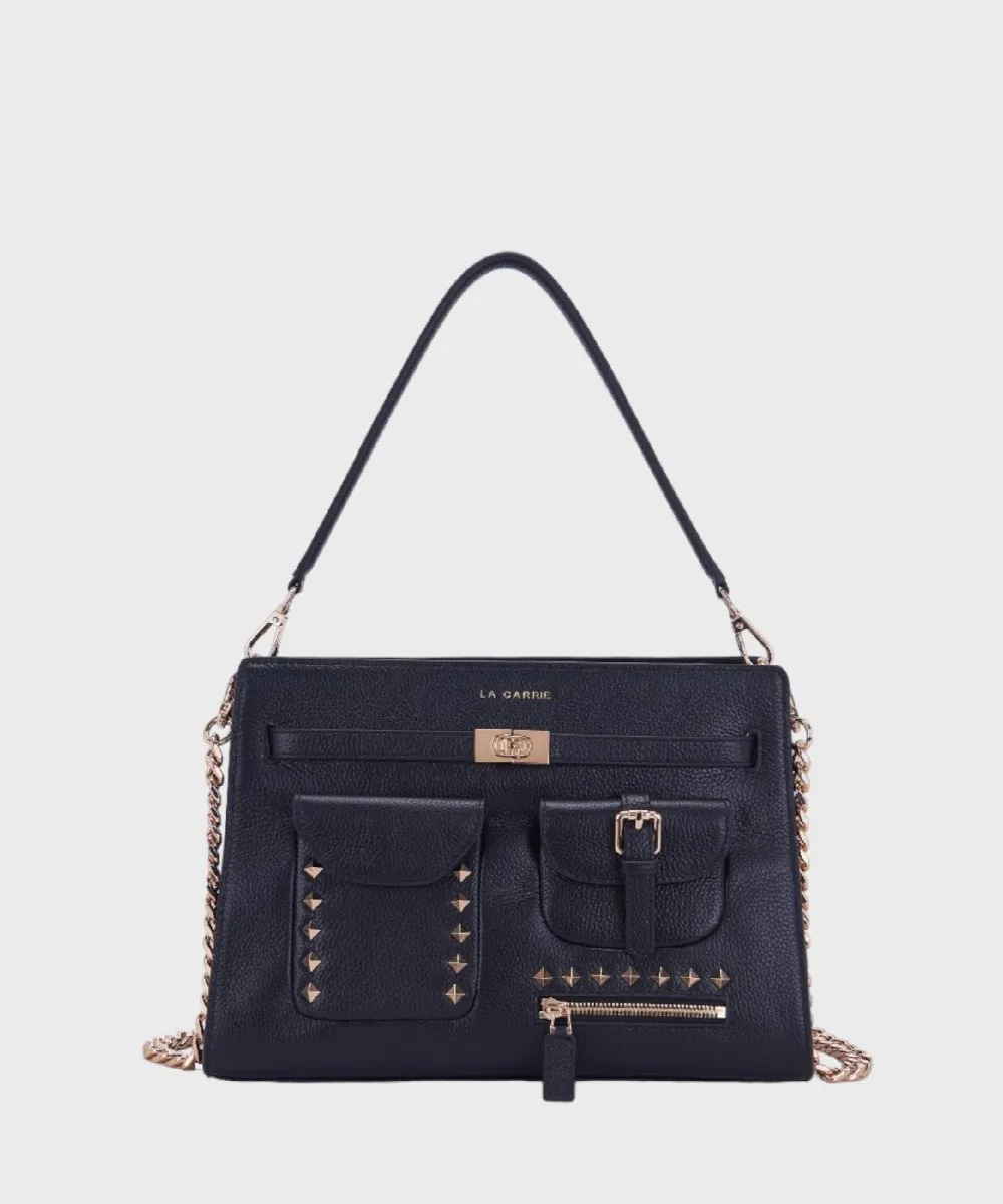 Le Carrie Rock borsa a tracolla con due tasche, pelle nero