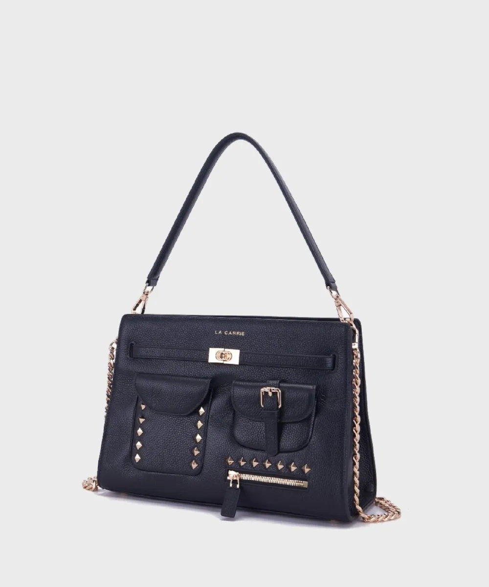 Le Carrie Rock borsa a tracolla con due tasche, pelle nero