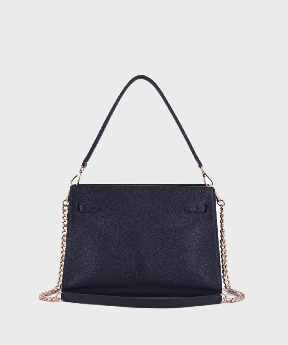 Le Carrie Rock borsa a tracolla con due tasche, pelle nero