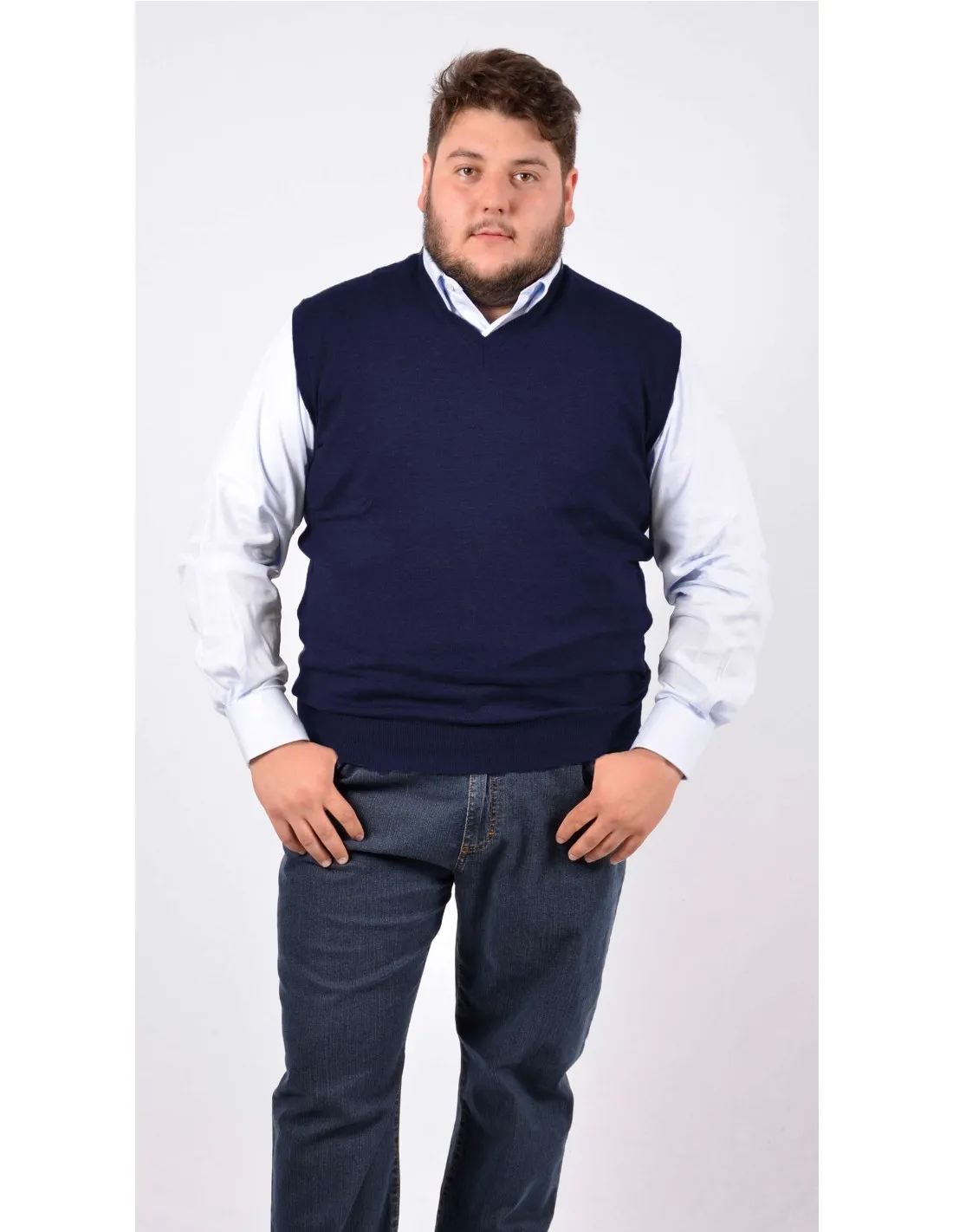 Maglia collo v sm lana blu taglie forti