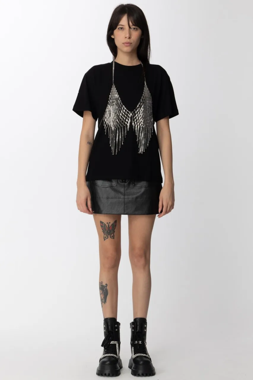Minigonna in pelle laminata Nero