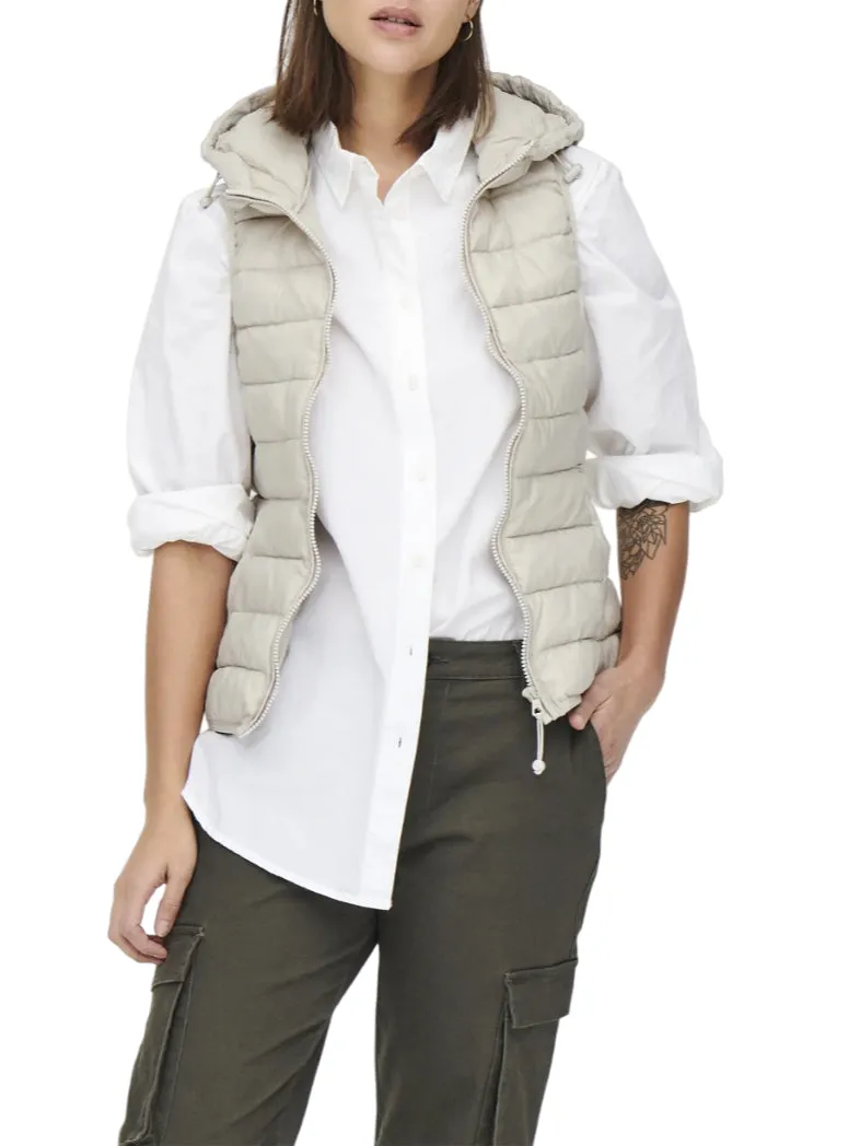 Only gilet imbottito con cappuccio beige