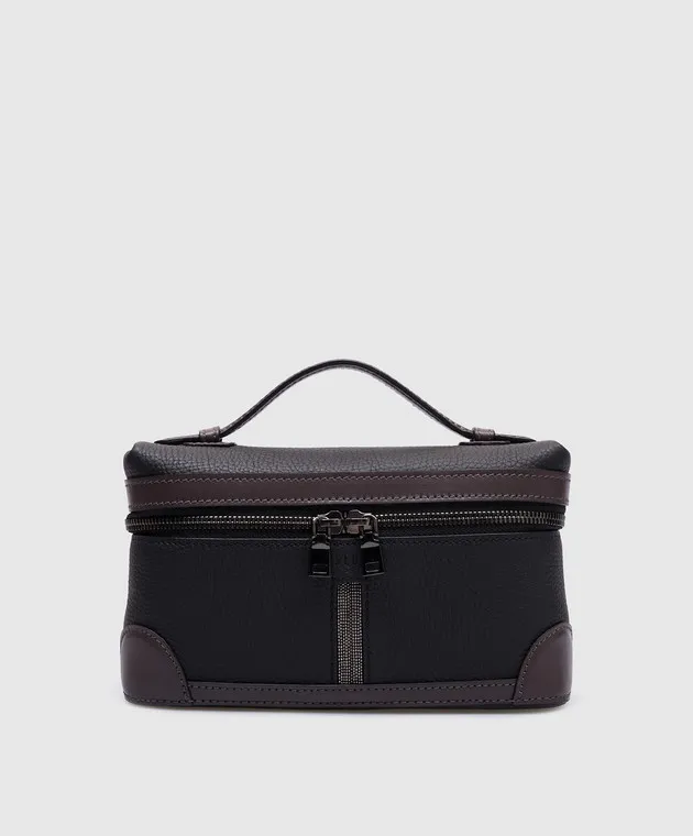 Peserico Borsa a tracolla in pelle nera con catena monil S38333C0RCC308