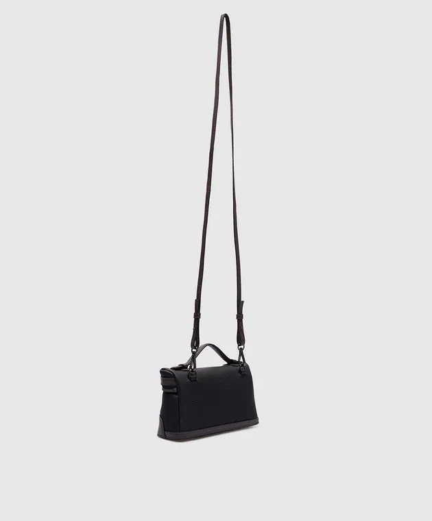Peserico Borsa a tracolla in pelle nera con catena monil S38333C0RCC308