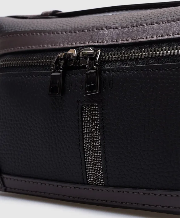 Peserico Borsa a tracolla in pelle nera con catena monil S38333C0RCC308