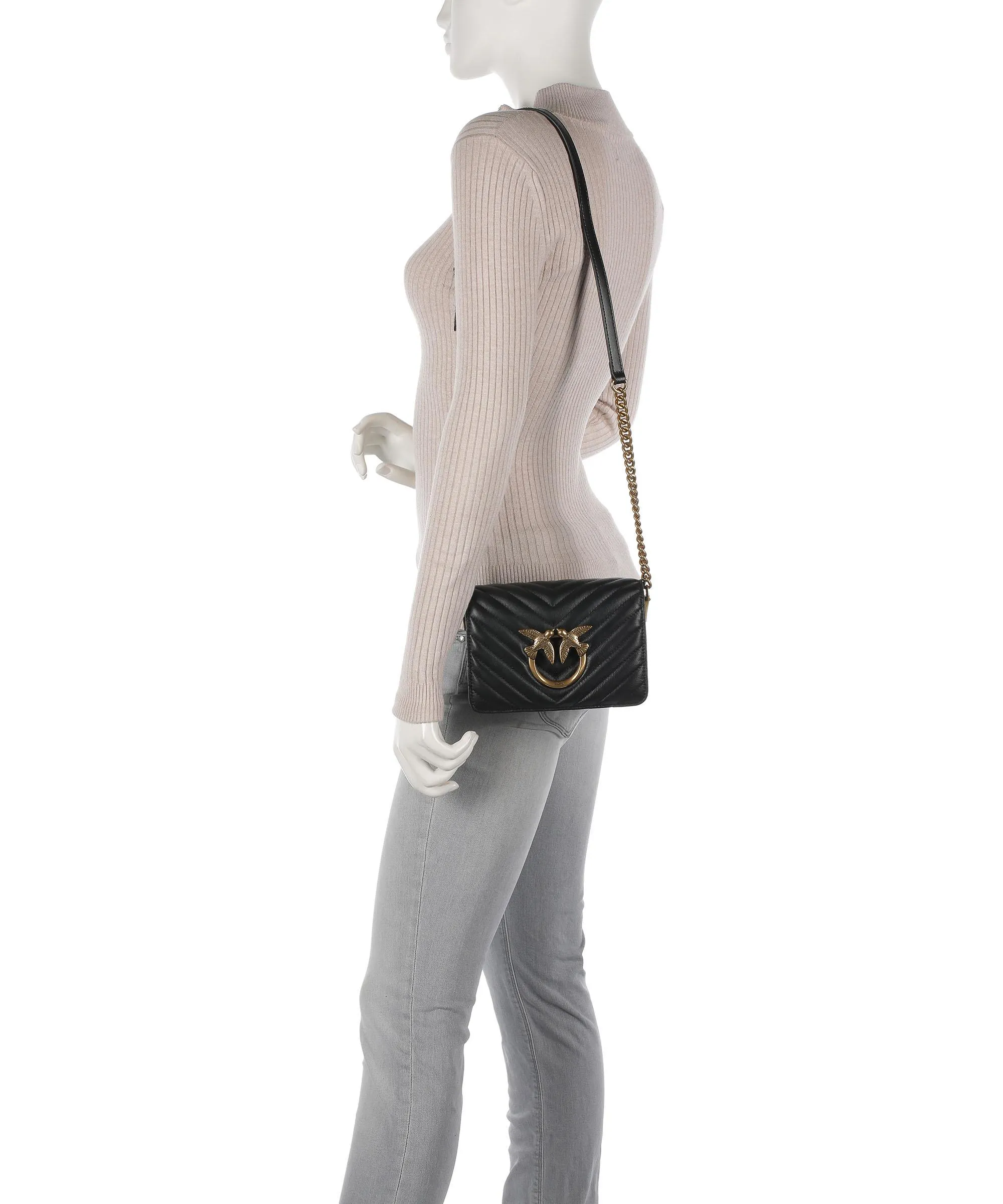  Pinko Love Click Mini Borsa a tracolla pelle di pecora nero  