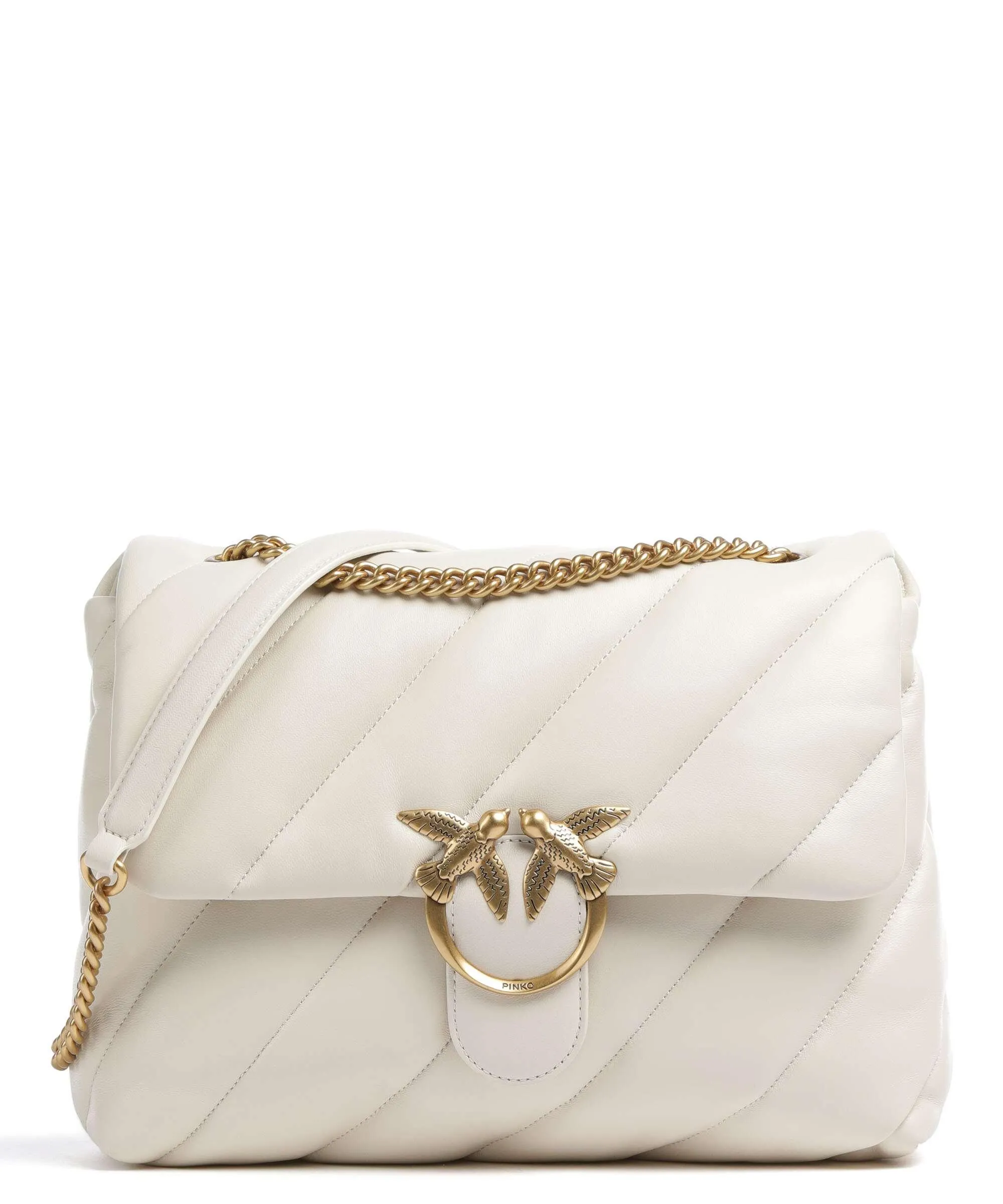  Pinko Love Puff Big Borsa a spalla pelle di pecora avorio  