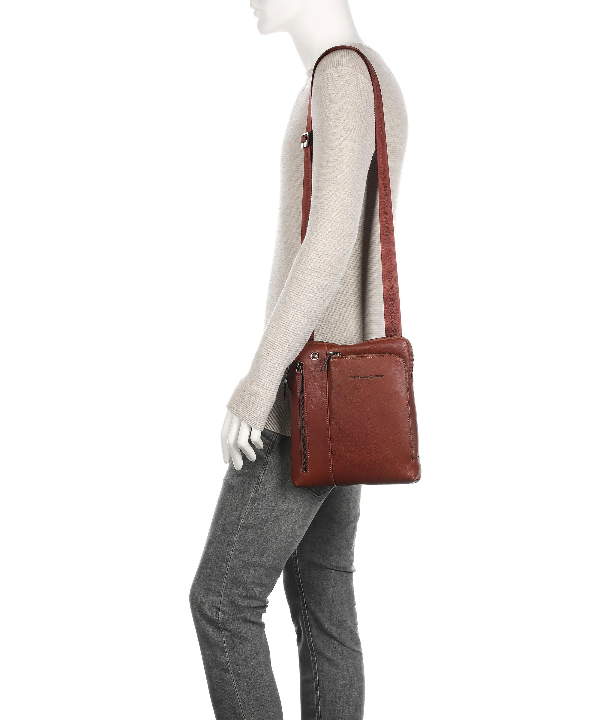  Piquadro Black Square Borsa a tracolla pelle granulata tabacco  